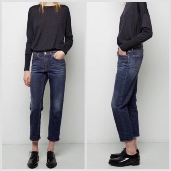 Acne Studios Row Cropped Straight Leg Boyfriend Jeans Blue Black Size 26 - Picture 2 of 9
